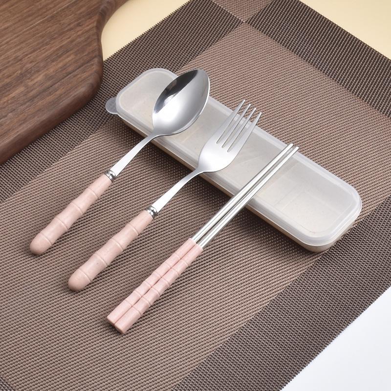 Wheat Straw Stainless Steel Portable Cutlery Set: Fork, Spoon & Chopsticks for Students, Office, and Travel