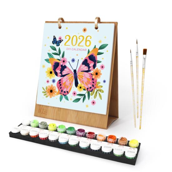 2026 Desk Calendar Water-Resistant Multipurpose Monthly Desk Calendar with Pre-Printed Canvas Paints DIY Art Supplies