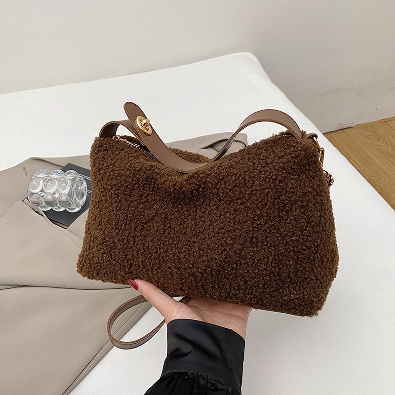 

Ретро простий плюшевий плечовий мішок жіночий осінньо-зимовий для поїздок на роботу, великої місткості, модна ручна сумка