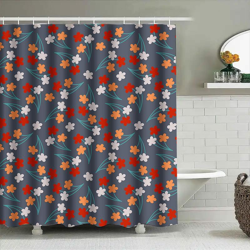 Colorful Floral Shower Curtain Modern Decor For Bathrooms Blue Orange Pattern Waterproof Fabric With Rings Perfect Gift Idea