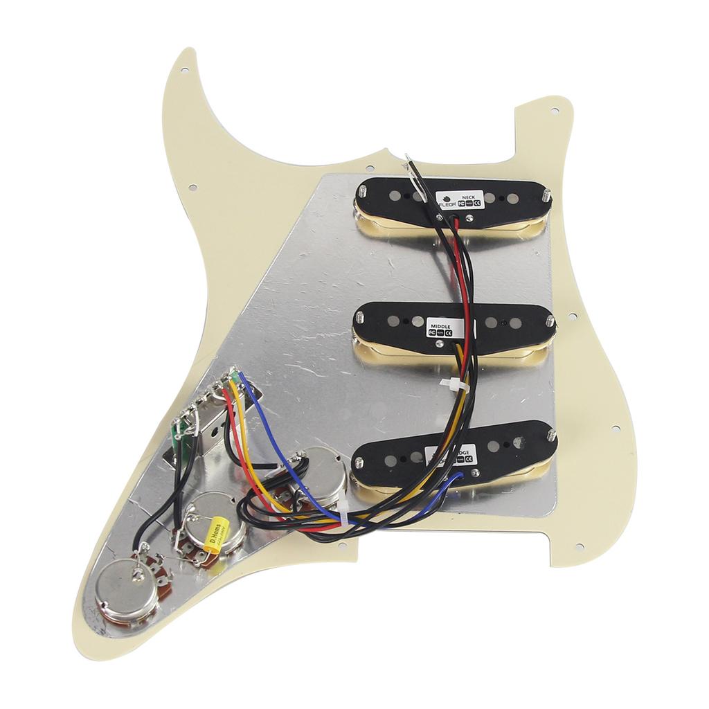 FLEOR Cream 3ply Alnico 5 Prewired Guitar Pickguard Loaded SSS ST 11 Holes + Back Plate Set