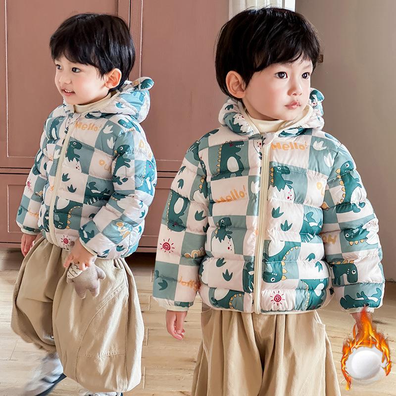 fashion boys' warm cotton-padded clothes korean winter baby boy thickened short cotton-padded hooded jacket children's autumn cute cartoon print coats