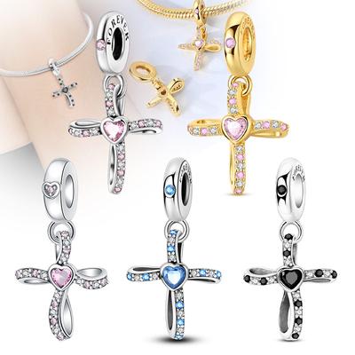 Charms Copper Original Cross Love Zircon All Style Series Charm Beads Pendant Fit Bracelet Diy Woman Jewelry Making