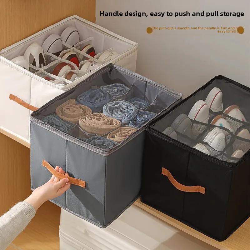 Multifunctional Grid Storage Shoe Box Cross-Border Foldable Fabric With Cover Dustproof And Washable Sundries Storage Box