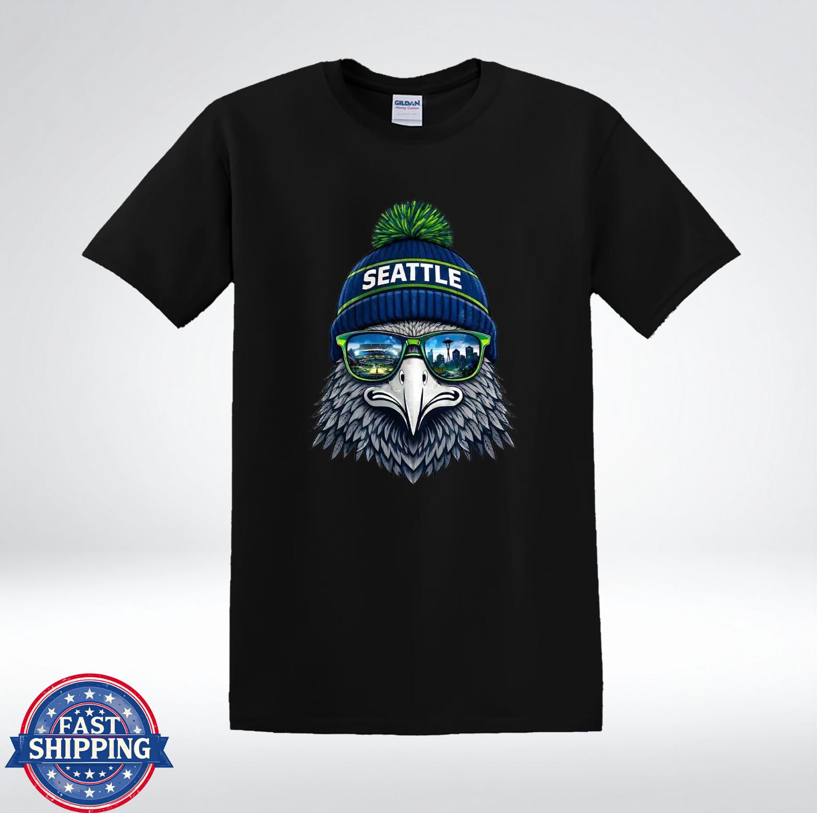 Seattle Eagle Shirt Beanie Sunglasses City Skyline Graphic T-Shirt M