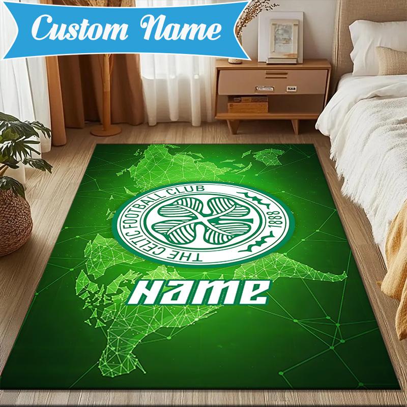 Custom Name Celtic FC Crest Rug Game Carpet, Floor Mat for Bedroom Living Room Entryway Rug, Home Decor Idea Gift for Christmas birthday
