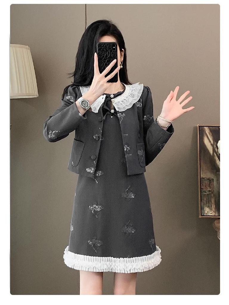 2025 Herbst Französisch-Chinesischer Stil Schlankmachendes Damen Taillenbetonendes Kleider-Set