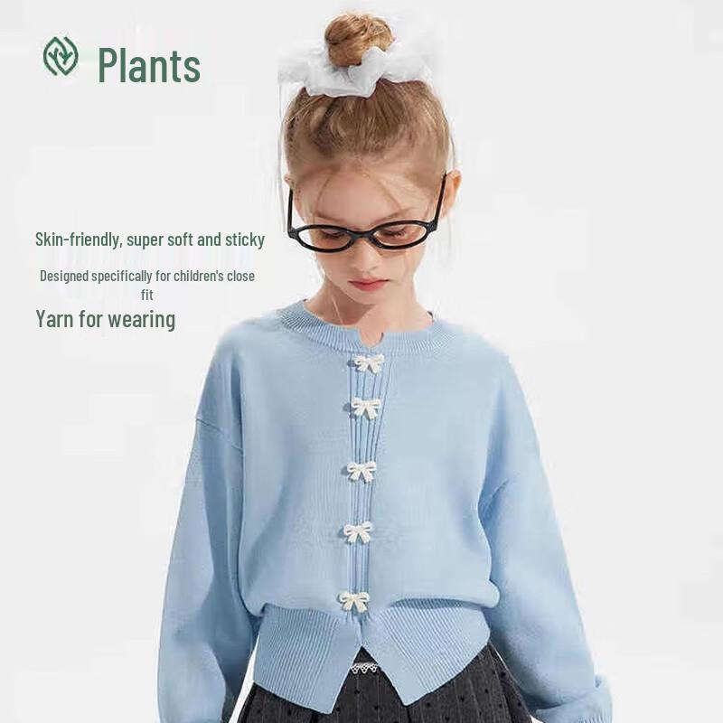 Zhimu Girls  Bowknot Round Neck Knit Sweater 170