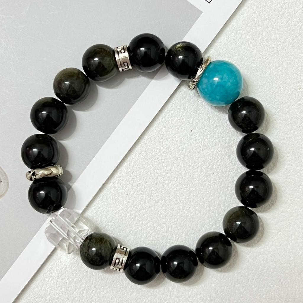 Natural Obsidian Beaded Bracelets for Men 12mm Stone Strand Bangle for Energy Shielding Grounding Stress Negative Energy Protection DIY Jewelry Gifts