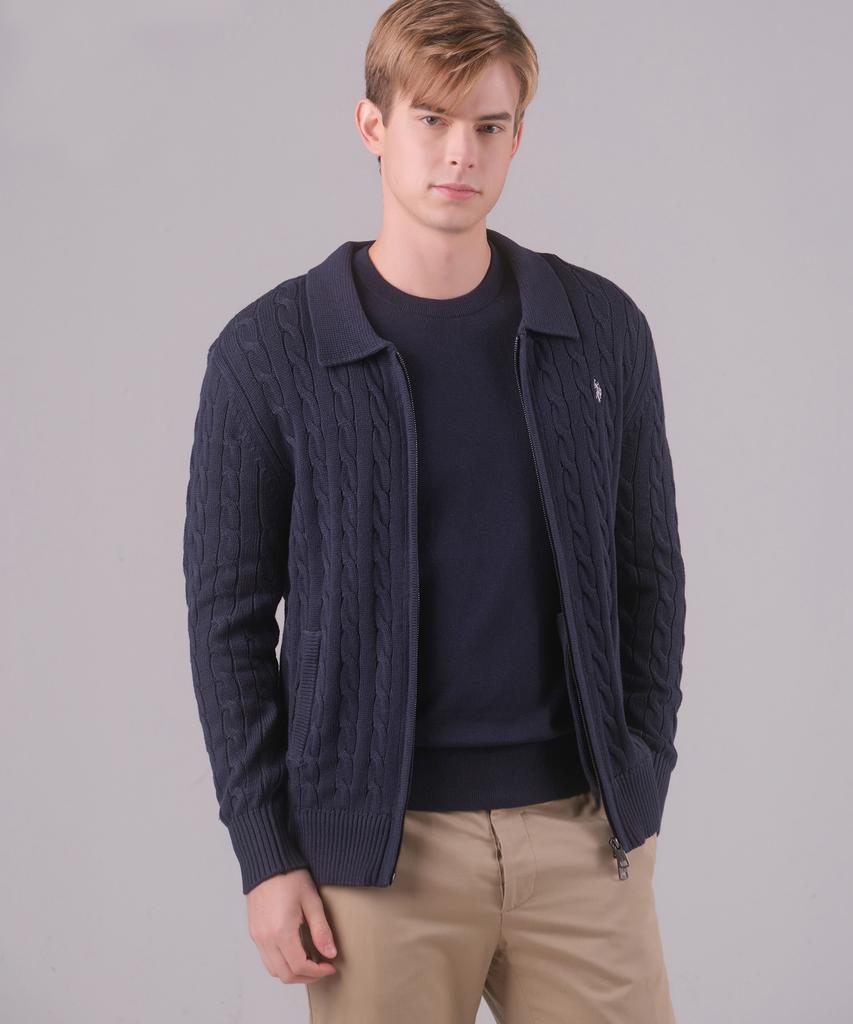 Uspoloassn Cotton Cable Collar Zip-Up_Navy