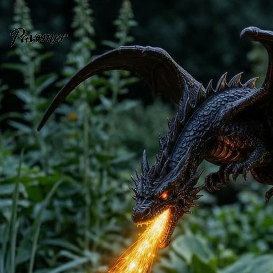 Collectable Fantasy Sculpture Solar Fire-Breathing Dragon Light, Garden Stake Light Outdoor Statue, Waterproof Pathway for Yard Patio Lawn Medieval