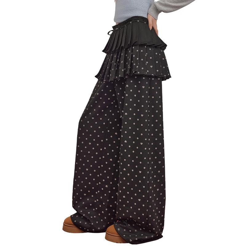 

UNIFREE Polka Dot Wide-Leg Skirt Trousers M