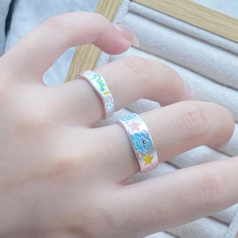 Anel Aberto Esmaltado de Dinossauro Pintado Design de Nicho Feminino Anel Fofo para Dedo Indicador com Contraste Anel Empilhável Ajustável