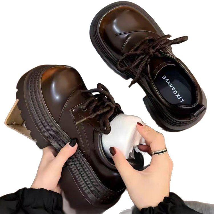 Retro British style big head small leather shoes women's 2025 spring new thick-soled versatile lace-up loafers heightening single shoes