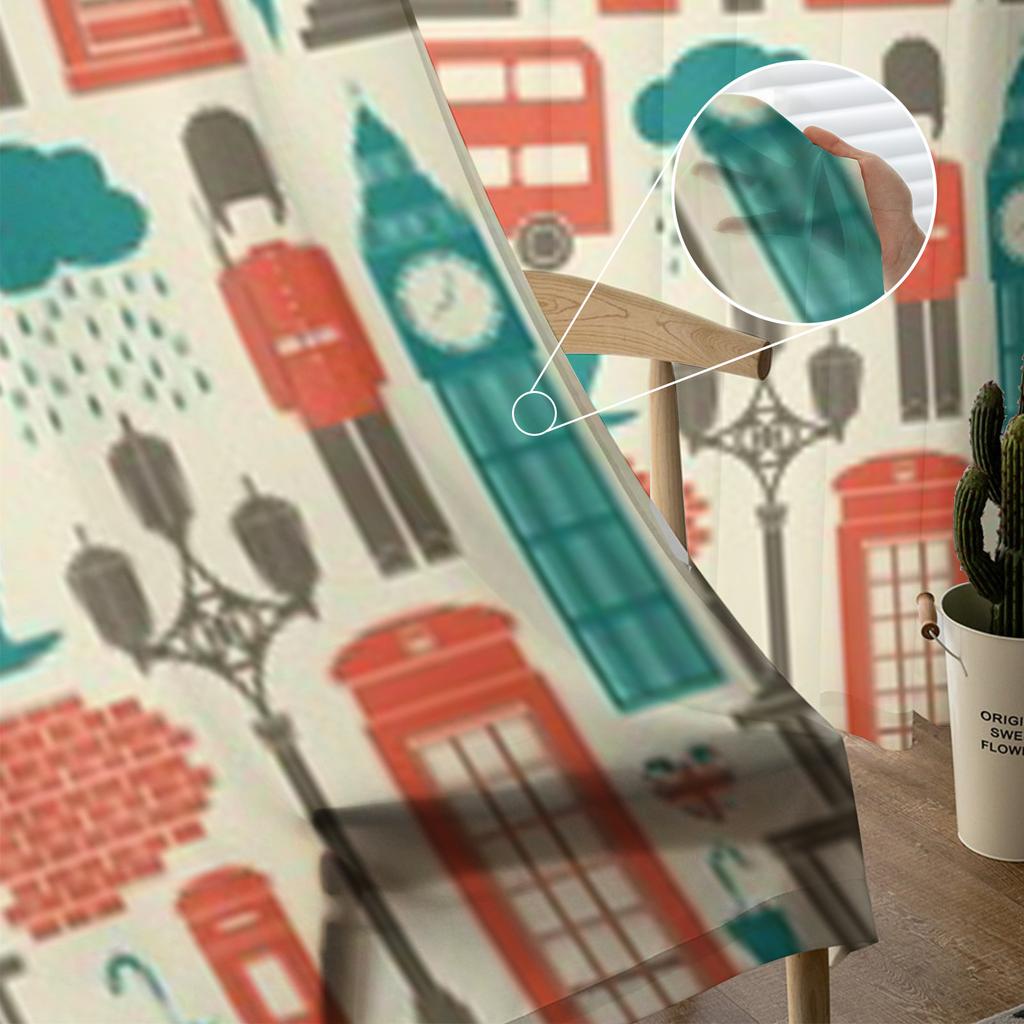 London Symbole und Wahrzeichen Luxuriöse Chiffon Sheer Vorhänge für Wohnzimmer Schlafzimmer Dekoration Fenster Voiles Tüllvorhang