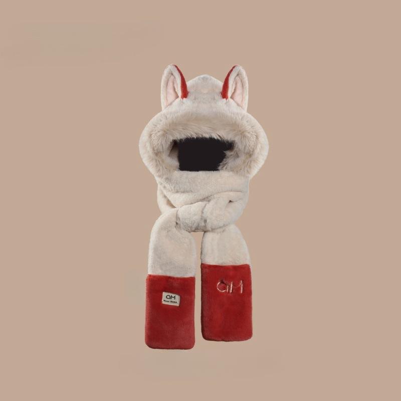 Cute Firefox Hairy Hat Scarf Gloves Integrated Women's Winter Warm Cold Ear Protection Riding