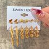 6 Pair Gold Vintage Geometry Pearl Earrings Set Metal Twine Square Dangle Earrings