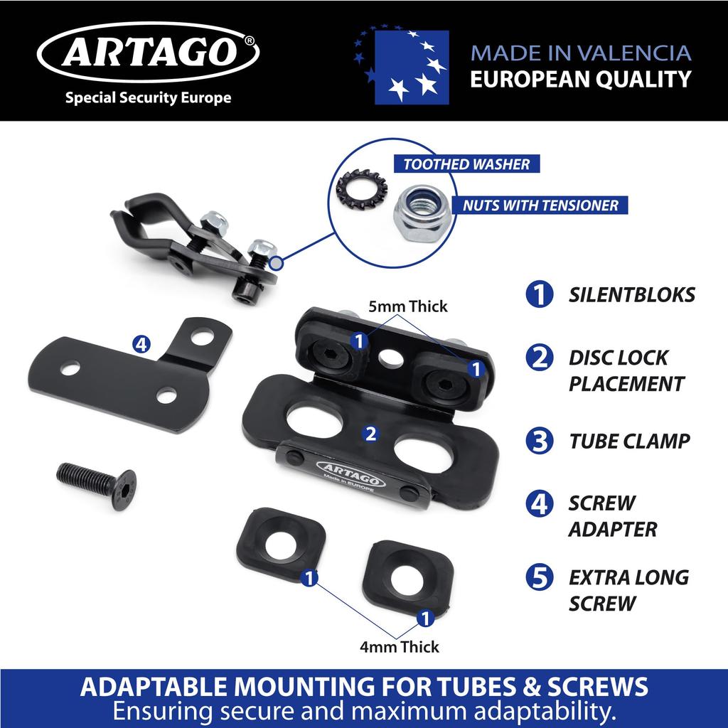 Artago K202 Alarm Disc Lock is a transport bracket for transporting Artago 32 and attaches to a pipe or screw
