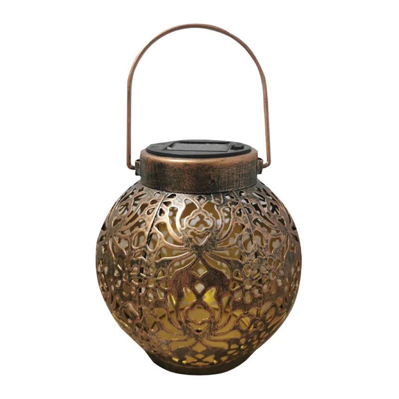 Solar Led Lantern Light Outdoor Hanging Projection Light With Hollow Wrought Iron Design Waterproof Yard For Garden Art Decoration