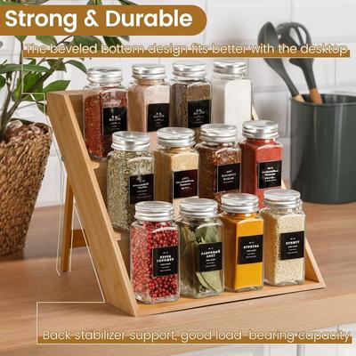 Organisateur de comptoir de cuisine Étagère de rangement à épices à 3 niveaux en bois de bambou pour condiments