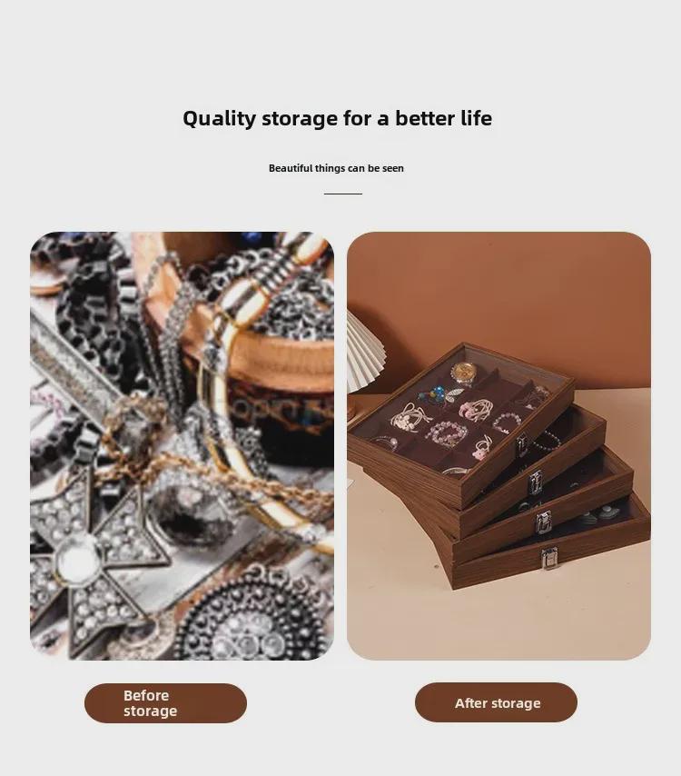 Walnut Wood Jewelry Storage Box with Lid for Bracelets, Necklaces, Rings, and Earrings