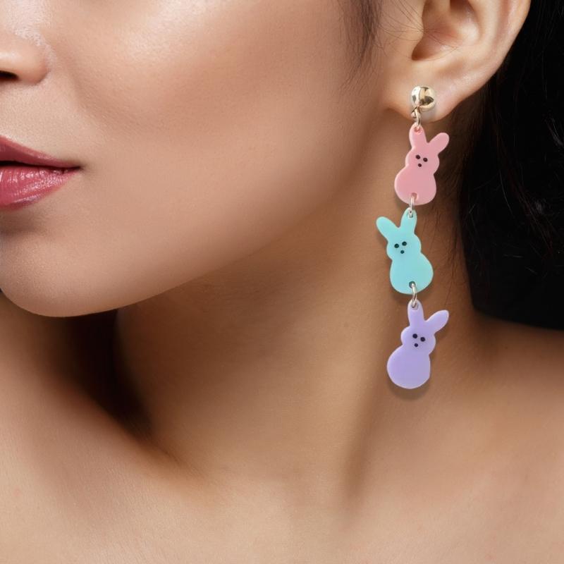 Unique Bunnies Earrings Multicolor Rabbit Dangle Ear Rings Easter Festival Jewelry Accessory for Parties and Celebration