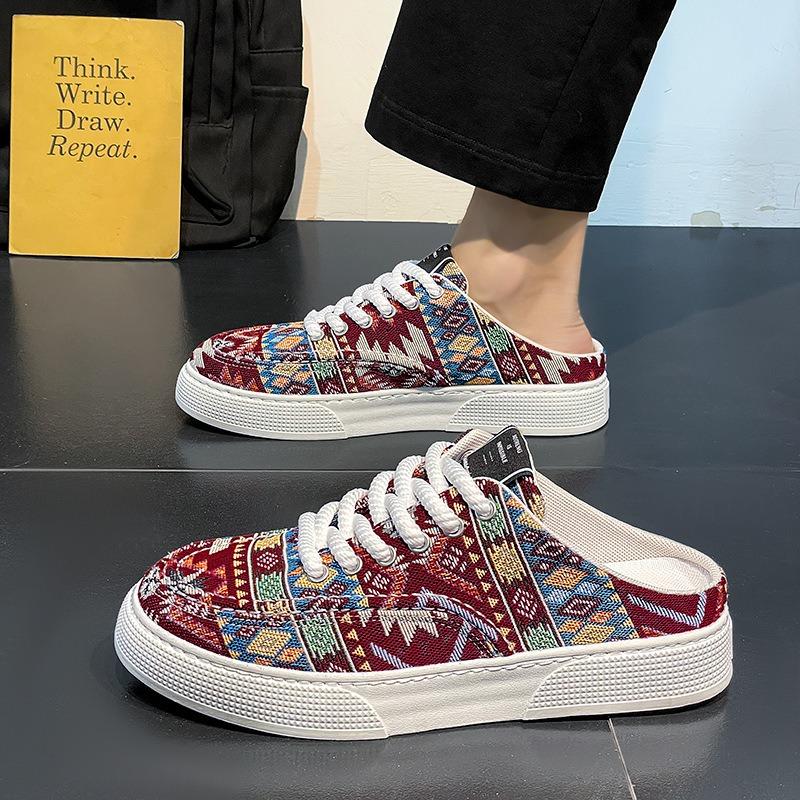 Canvas Shoes Men's Summer Niche Trendy Brand Sports Breathable Board Shoes Men's Versatile Heel-less Half-pedal Slippers