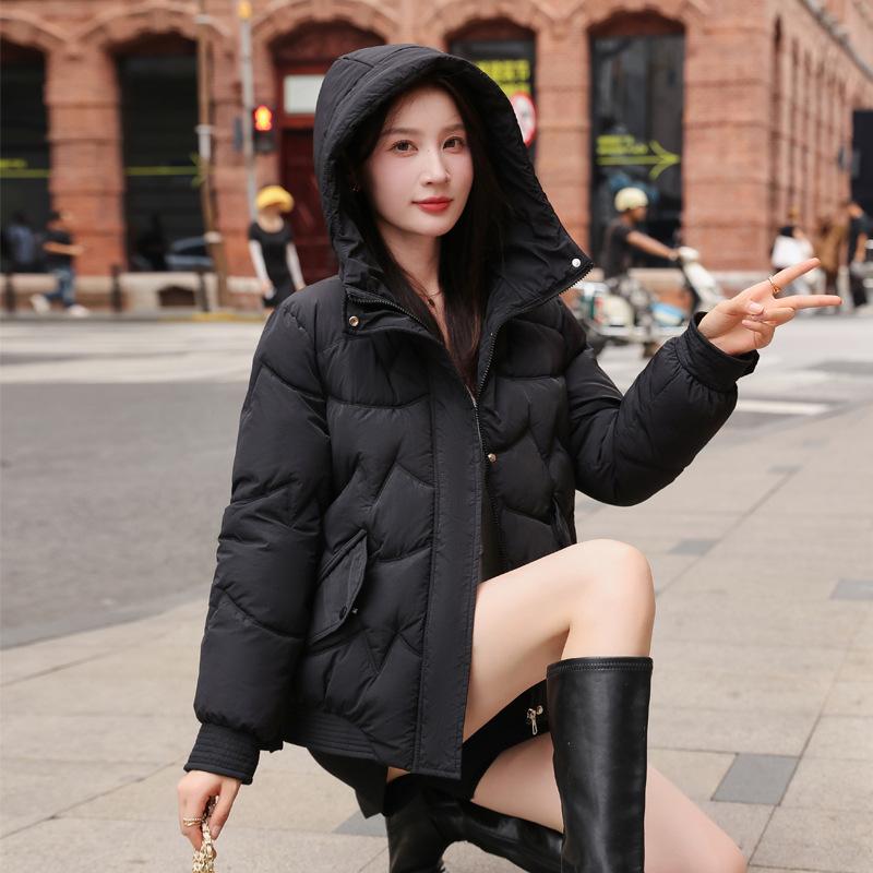 

Padded clothes women s short winter new loose small padded jacket hooded thickened padded jacket M чёрный