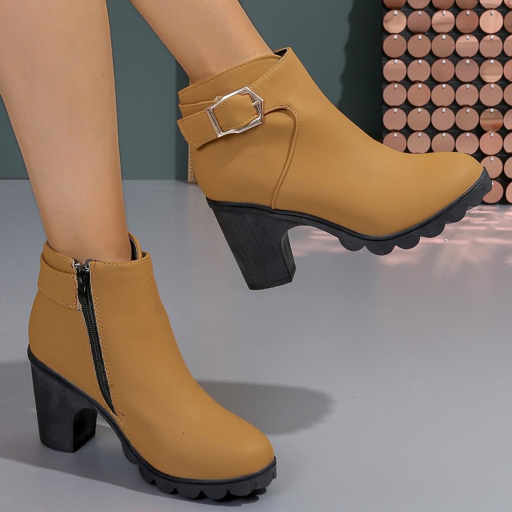 Fashion 2024 Women Fashion Black Chunky Heeled Ankle Boots Autumn New Woman Comfortable Platform Metal Decoration Shoes Shoes for Women