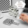Vintage Handle Square Makeup Mirrors, Liquid Shape Electroplated Texture, Portable Beauty Hand Small Make Up Mirror