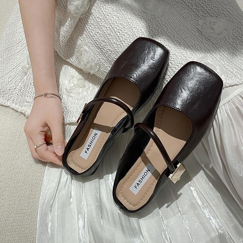 

Fashion Summers Women Cover Toe Mules Slippers Fashion Shallow Slip On Slide Ladies Elegant Dress Shoes 35 коричневый