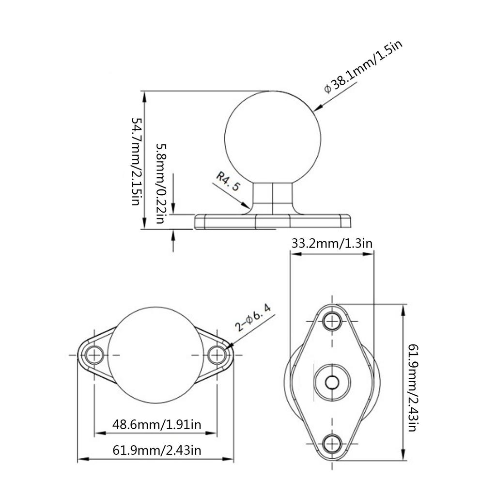 1.5in Ball Mount Base Anodized Aluminum Alloy Round Plate with C Size Double Socket Arm for RAM Mounts