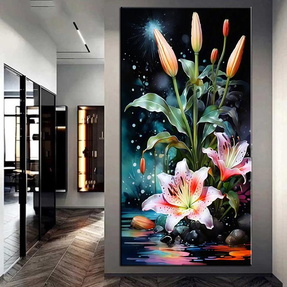 Diy Large Size Colored Pink Lily Flower Diamond Painting Art Kits 5D Full Diamond Mosaic Embroidery Rhinestone Picture Wall Decor J3990