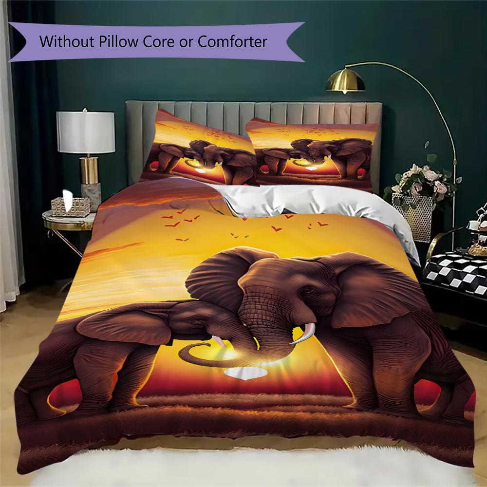 1PC Elephant Theme Bedding Quilt Set Quilt Cover Pillowcase Home Decoration Birthday Gift (1 * duvet cover + 2 * pillowcase, without core)A15
