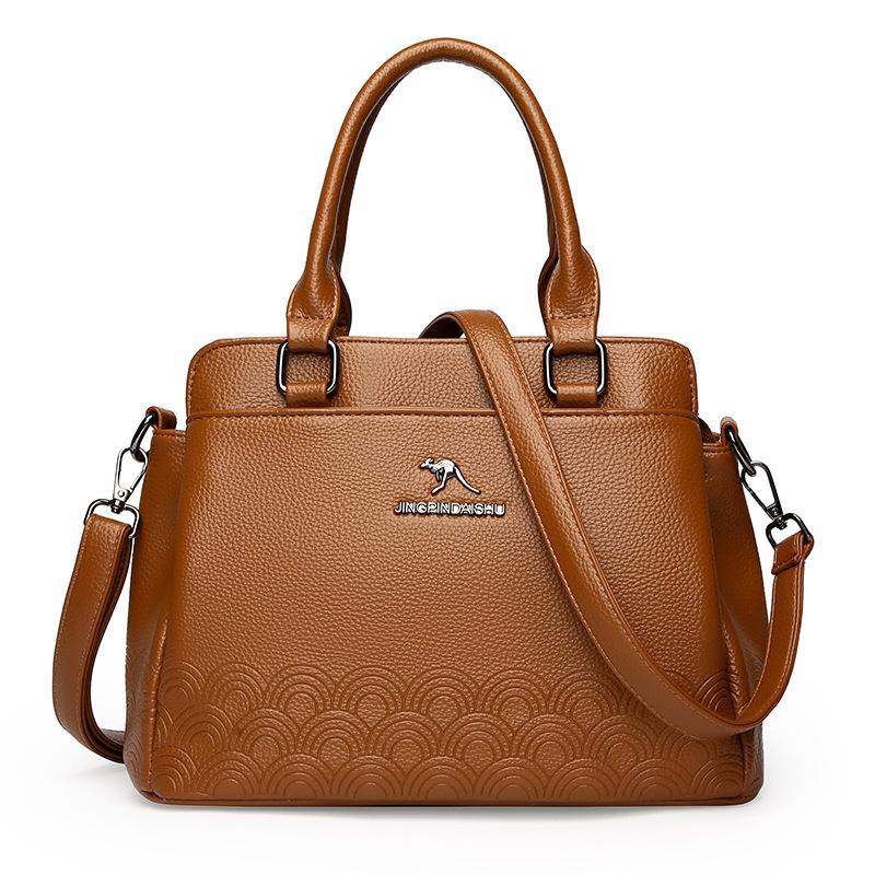 

Soft Leather Handbag, Embossed Small Bag, Trendy and Simple Tote Bag, Commuting Single-shoulder Crossbody Bag коричневый/жёлтый