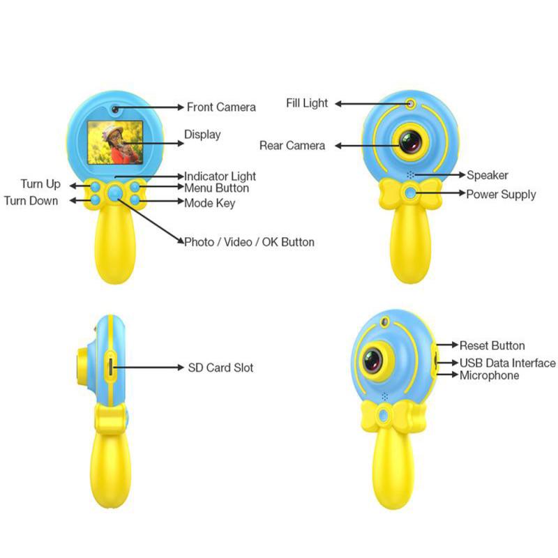 2palcový digitální fotoaparát kreslený lízátko Mini HD s duálním objektivem pro děti Roztomilá videokamera Dětský dárek