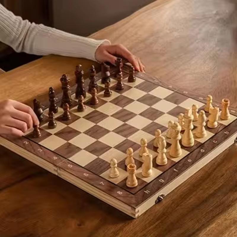3 In 1 Foldable International Chess, Folding Wooden Portable Chess Game Board, Wooden Chess Board For Adults High-End Gift