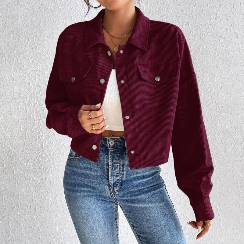 Autumn and Winter Loose Long Sleeve Casual Women Short Coats Buttons Simple Elegant Fashion Office Jacket Lapel Ladies Solid Color Clothing