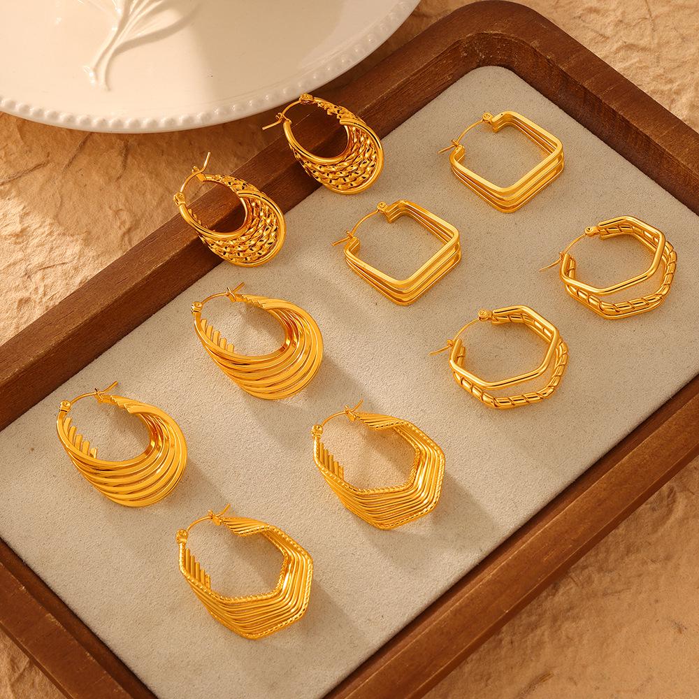 Irregular Multi-Layer Linear Earrings: Trendy Gold-Plated Titanium Steel Jewelry