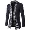 Men S Long Sleeve Turn Down Collar Plaid Color Block Cardigan Sweater