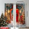 2pcs 2D flat printing Merry Christmas Popular Party Window Curtains Pine Snow Trail (2) Durable Polyester Without Electricity
