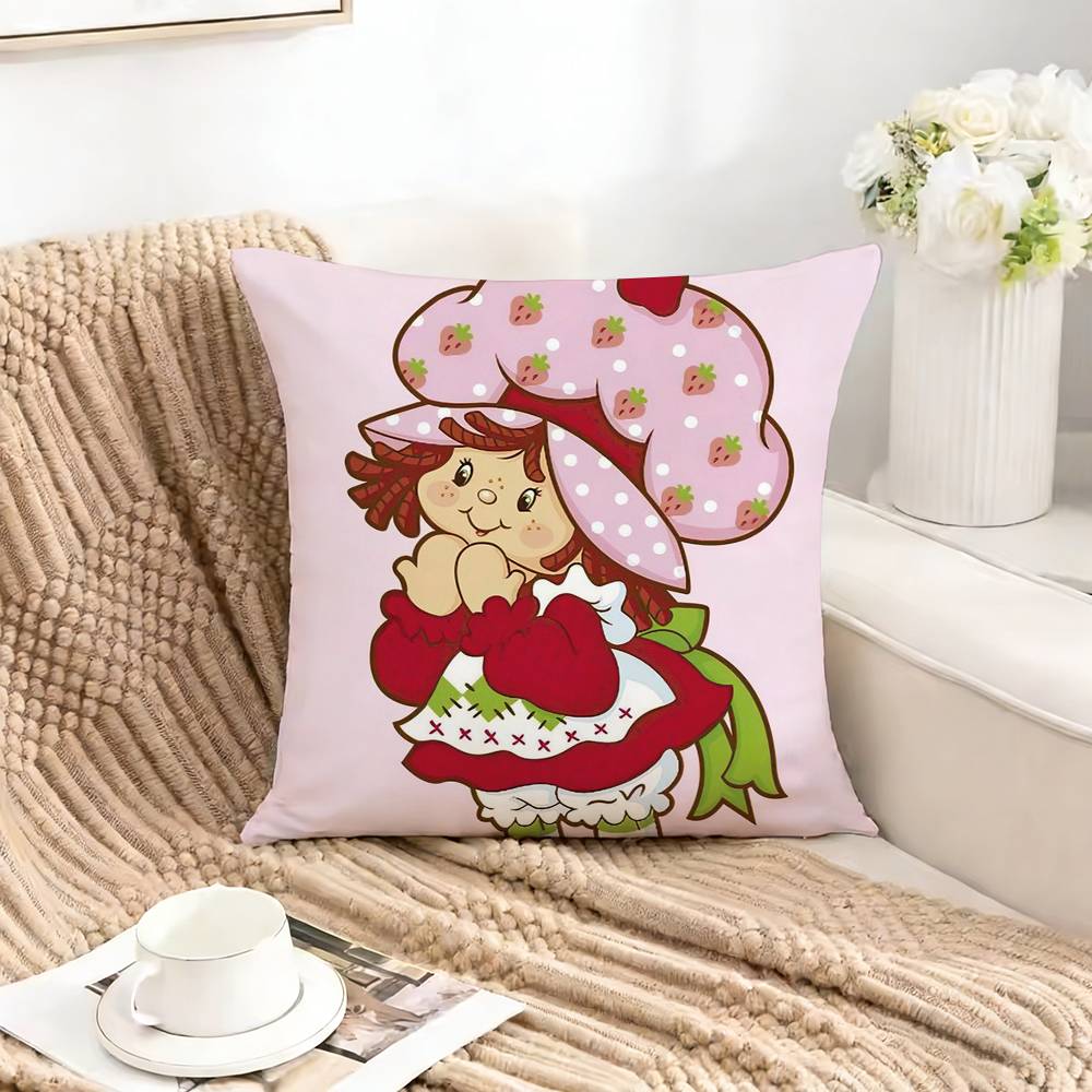 Cute S-Strawberry S-Shortcake-Girl Square Double-Sided Printed Pillow Case Bedroom Bedside Pillow Sofa Cushion Cover