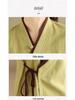 Plus Size Cotton Linen Zen Tea Shirt: Retro Chinese Style with Oblique Collar & Tie-up