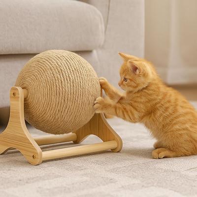 Creative Wooden Cat Scratching Ball Wear-resistant Stable Kitten Sisal Rope Ball Non-Slip Cat Scratching Board Relieve Boredom
