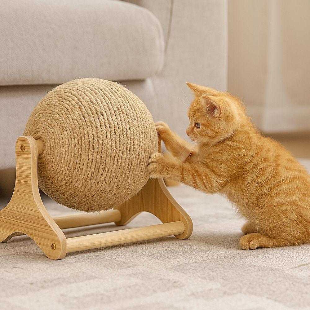 Wooden Cat Scratching Ball Toy Non-Slip Cat Scratching Board  Relieve Boredom