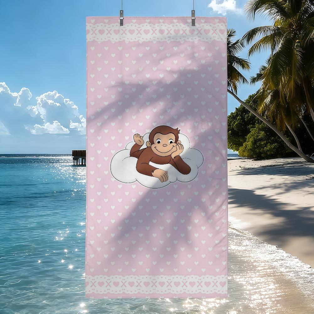 C-Curious George Monkey Cartoon Towel Quick Drying Beach Towels Are Suitable For Swimming Pools Camping Yoga And The Gym