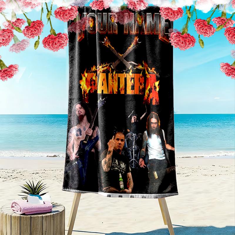 Name Custom Pantera Band Print Beach Towel, Large Soft Quick Dry Towel for Beach Camping Swimming