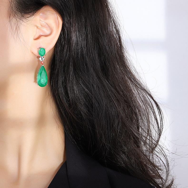 Hot Internet Celebrity Retro Paraiba Earrings Dinner Emerald Water Droplet Exaggerated