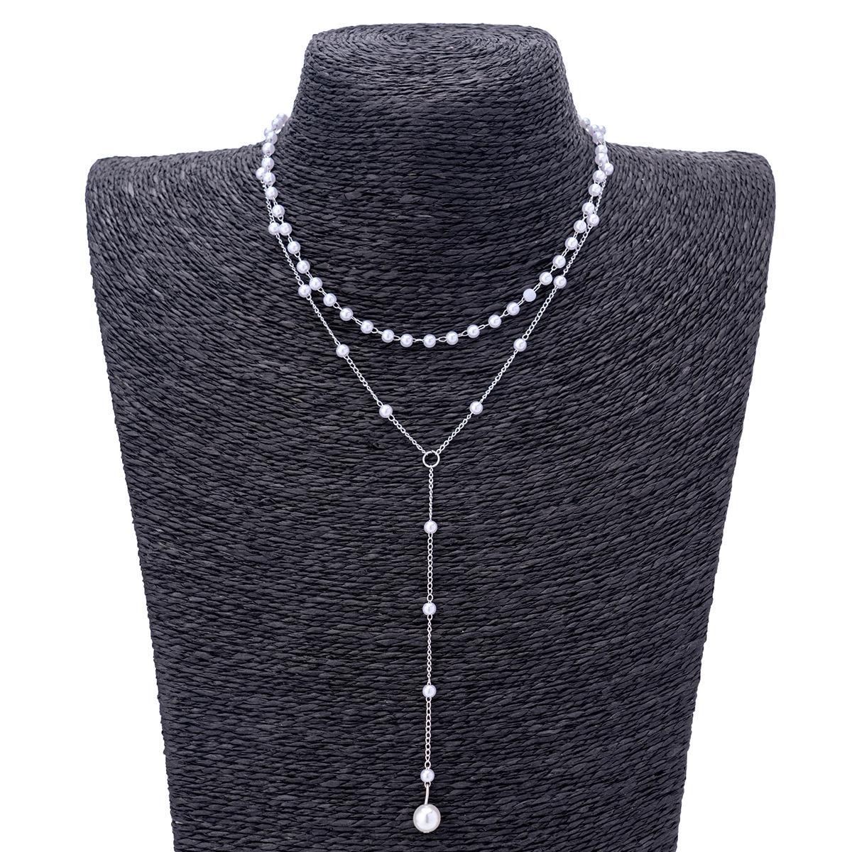 

Европейский и американский стиль Y-образное ожерелье с бахромой из искусственного жемчуга, двухслойное, сочетающееся с нишевыми аксессуарами для ожерелья в стиле легкой роскоши