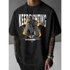 Men's T-shirt with Trendy Boxing Glove Print, Featuring the Motivational Slogan "Keep ," In Street Style. Suitable for Casual Daily Wear